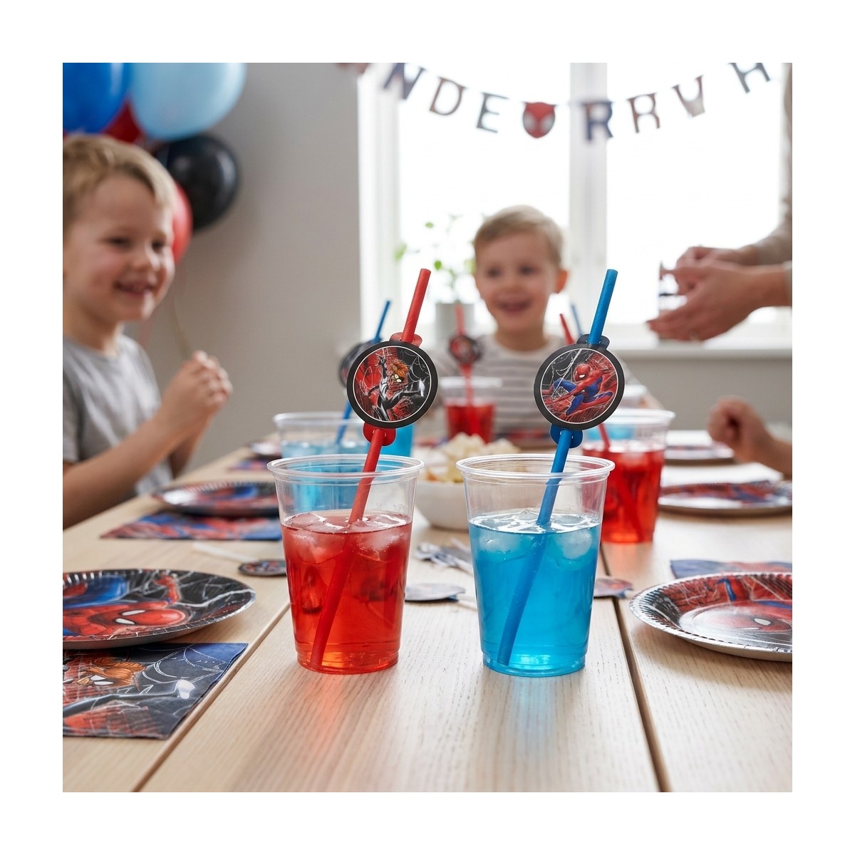 4 stk. Spider-Man® Papirsugerør røde og blå 22 cm 4 stk. Spider-Man® Papirsugerør røde og blå 22 cm