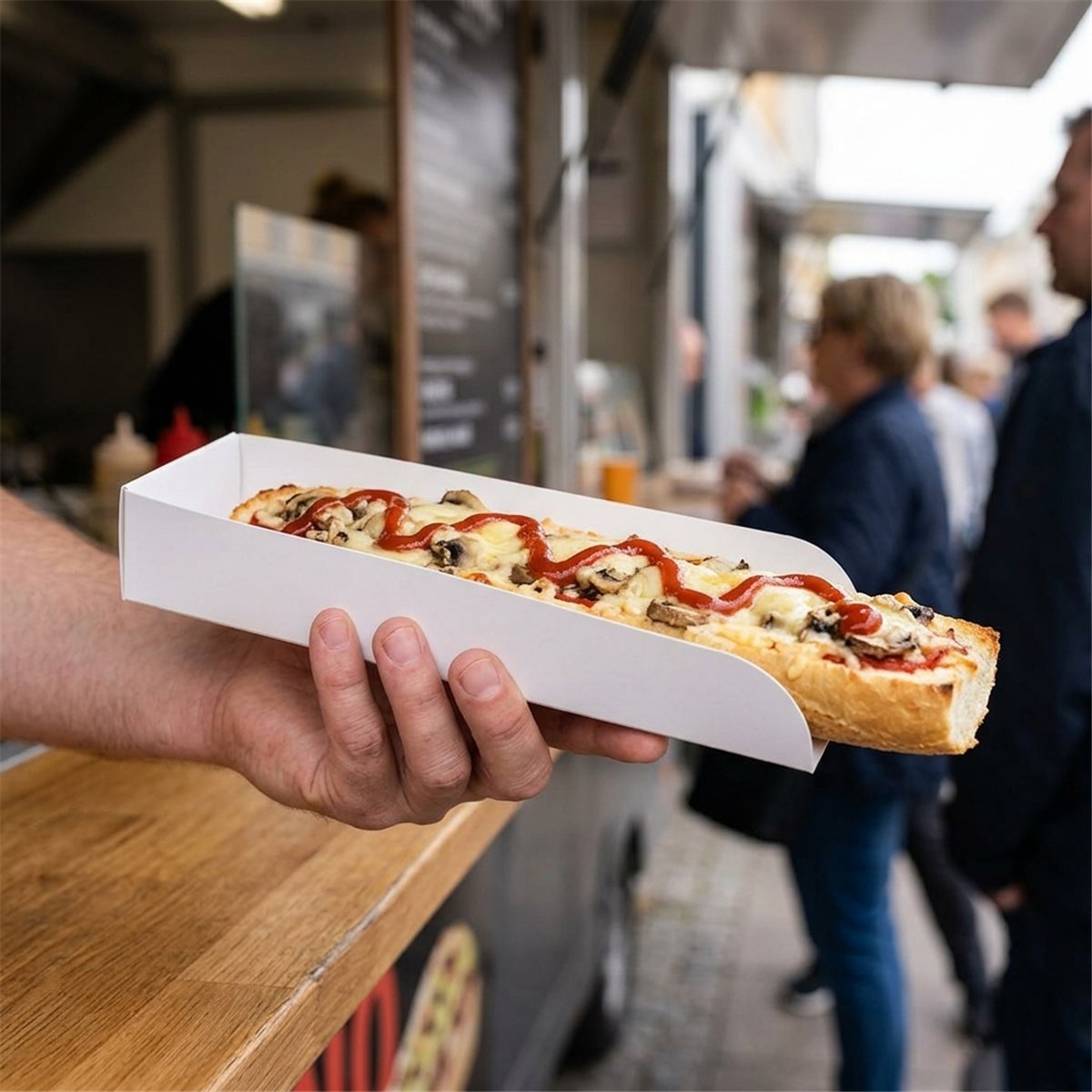 100 stk. Zapiekanka-bakker i Hvid Pap – 14x25 cm - Pizza slices 100 stk. Zapiekanka-bakker i Hvid Pap – 14x25 cm - Pizza slices
