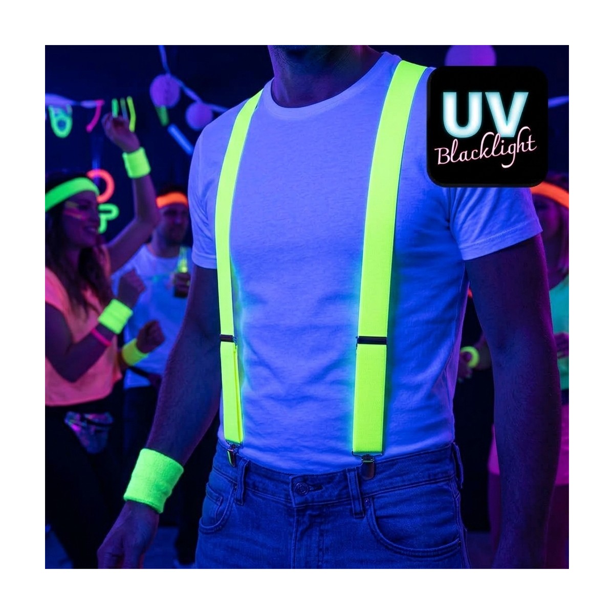 Neongule UV-seler &ndash; Justerbare, 3,5 cm Brede med Metalklemmer