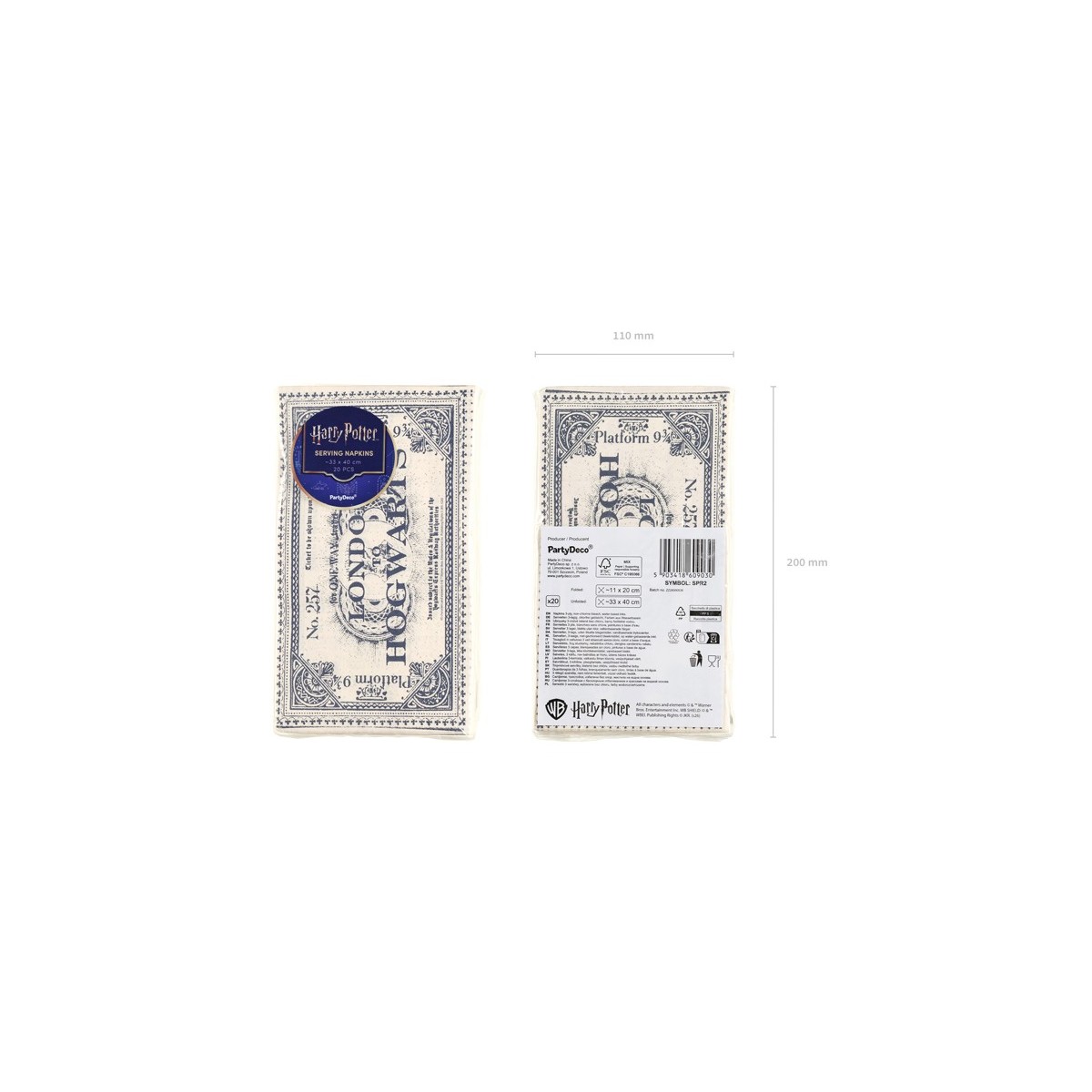 Paper napkins Harry Potter London to Hogwarts Ticket, 33x40 cm, beige (1 pkt / 20 pc.)