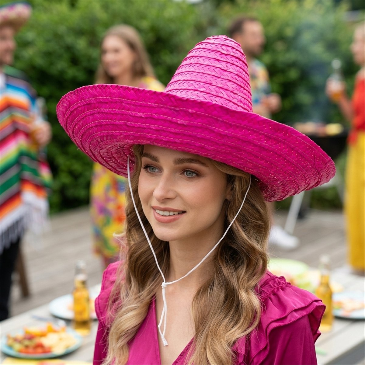 Sombrero Puebla &Oslash; 49 cm Pink - Mexicansk str&aring;hat