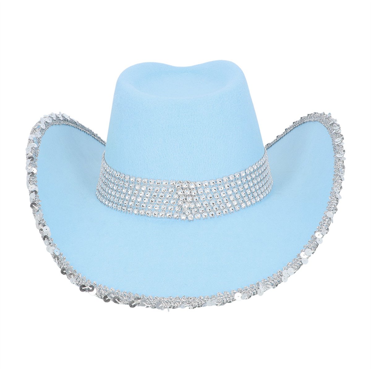 Lysebl&aring; Cowboyhat UV-effekt &ndash; med Rhinsten