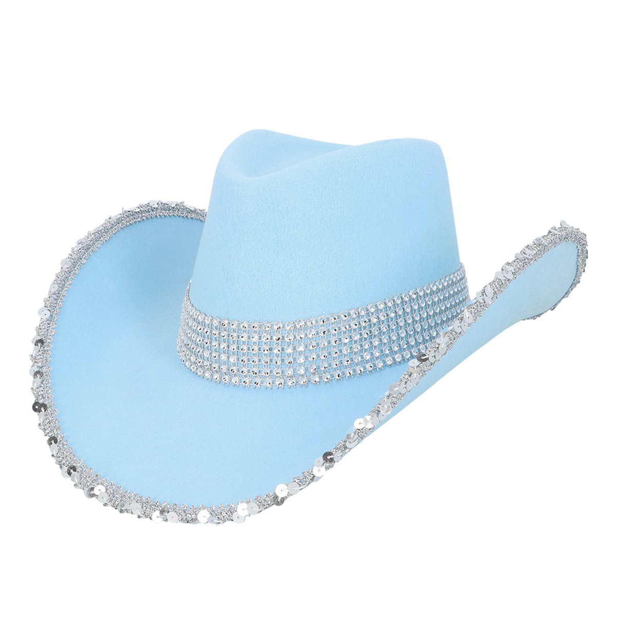 Lysebl&aring; Cowboyhat UV-effekt &ndash; med Rhinsten