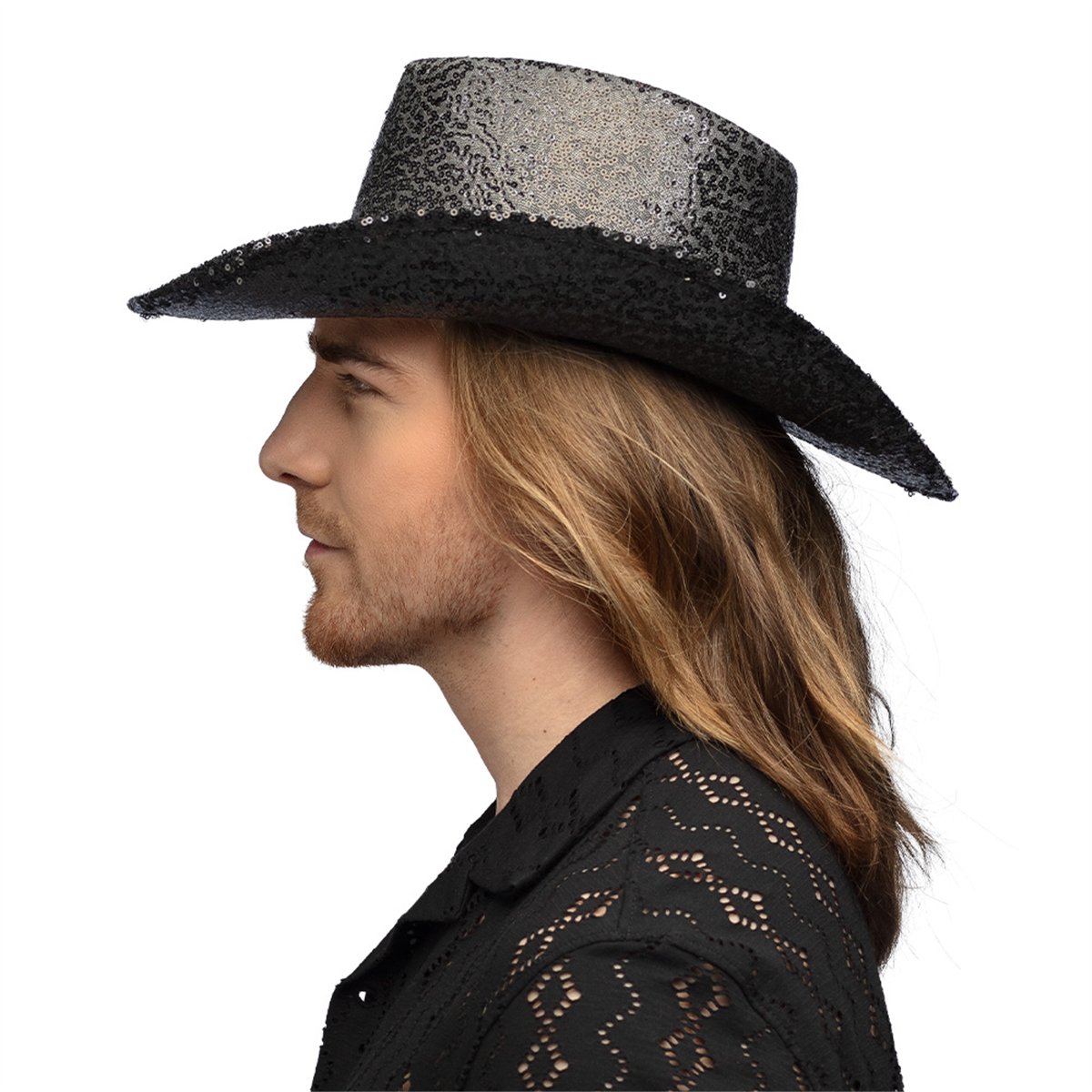 Cowboyhat – Sort Hat med Pailletter Cowboyhat – Sort Hat med Pailletter