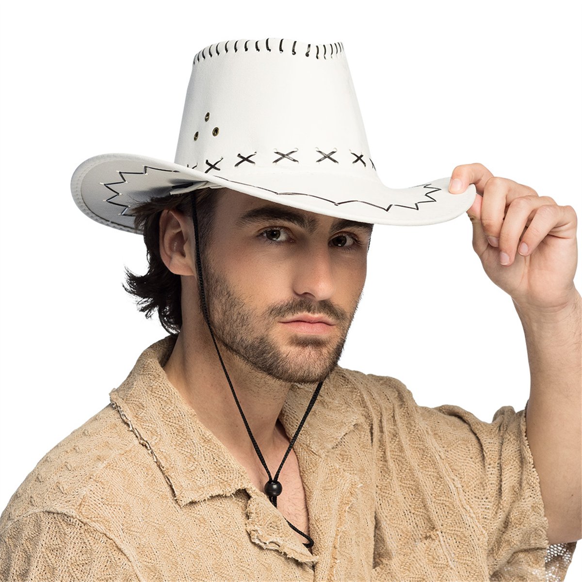Cowboyhat – Hvid Neon Westernhat UV-effekt med Hagerem Cowboyhat – Hvid Neon Westernhat UV-effekt med Hagerem