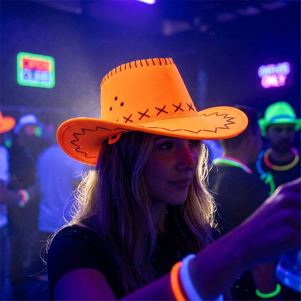 Cowboyhat – Savanne neon orange Westernhat UV-effekt med Hagerem Cowboyhat – Savanne neon orange Westernhat UV-effekt med Hagerem