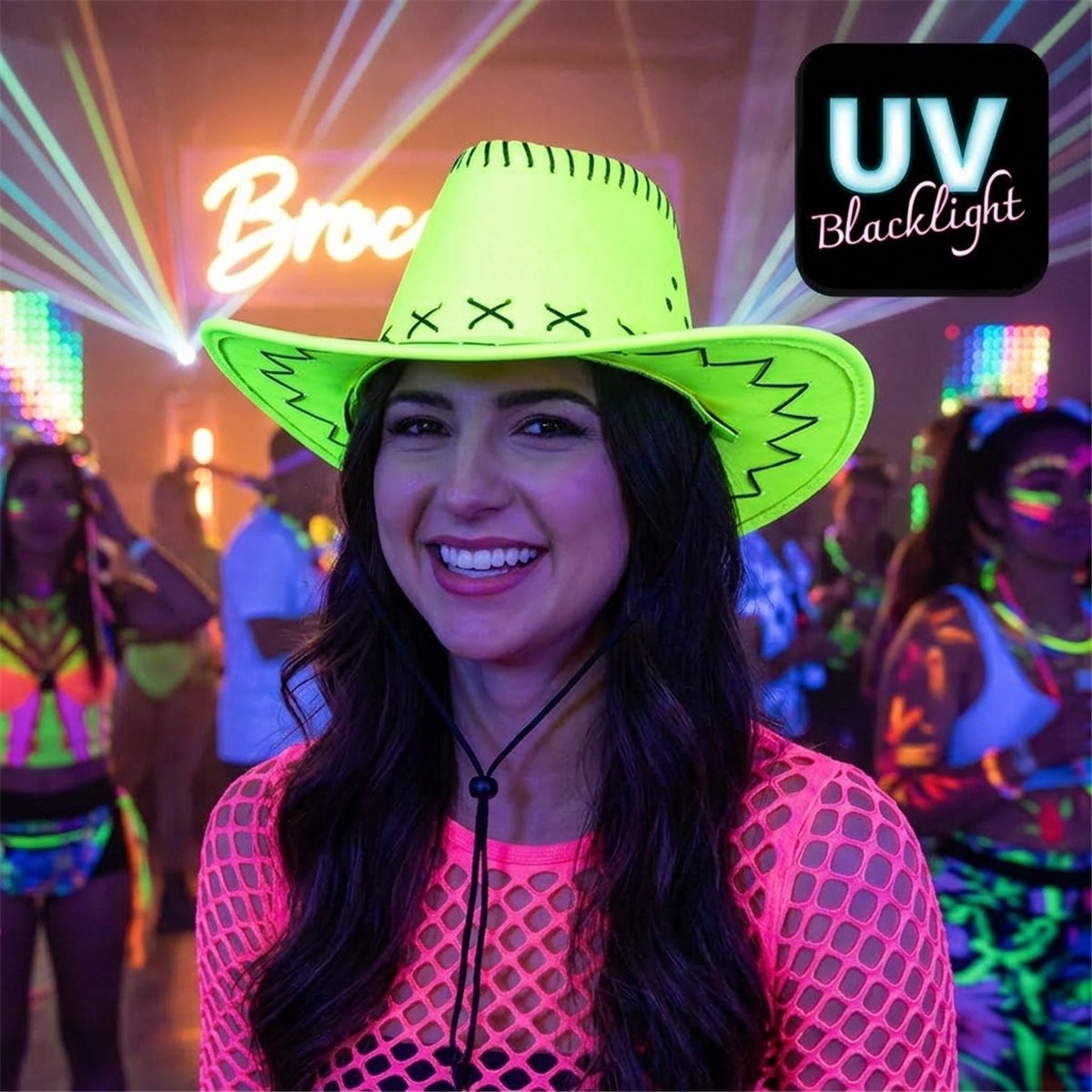 Cowboyhat – Savanne neon gul Westernhat UV-effekt med Hagerem Cowboyhat – Savanne neon gul Westernhat UV-effekt med Hagerem