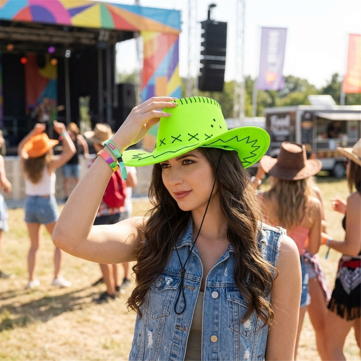Cowboyhat – Savanne neon grøn Westernhat UV-effekt med Hagerem Cowboyhat – Savanne neon grøn Westernhat UV-effekt med Hagerem