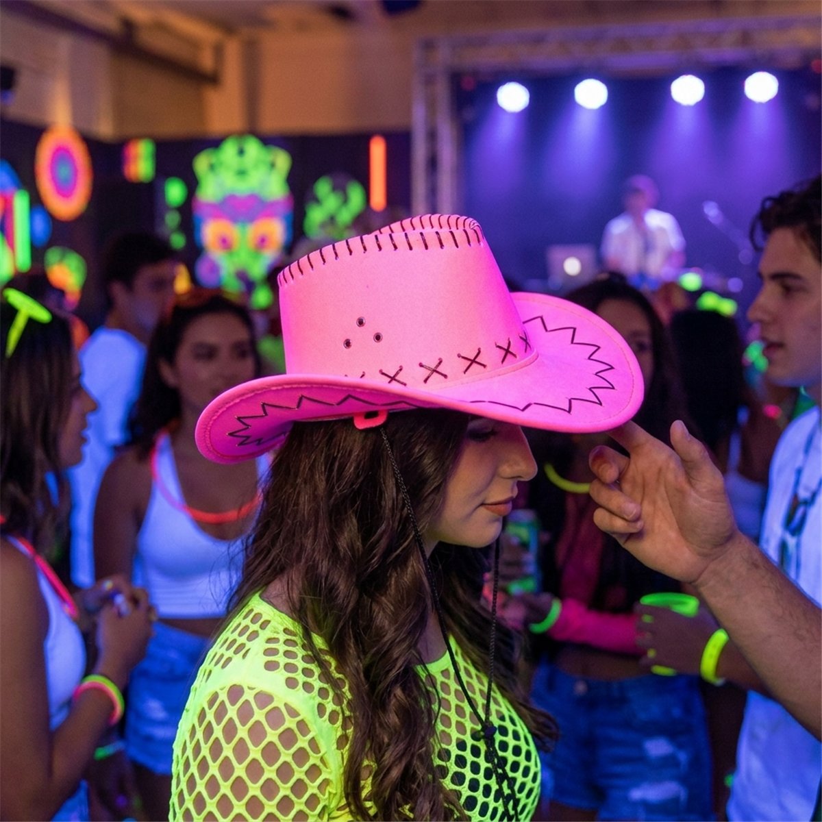 Cowboyhat – Savanne neon pink Westernhat UV-effekt med Hagerem Cowboyhat – Savanne neon pink Westernhat UV-effekt med Hagerem