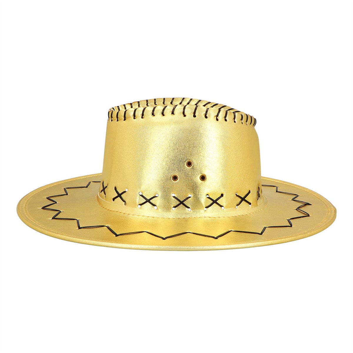 Cowboyhat – Guld Metallic Westernhat med Hagerem Cowboyhat – Guld Metallic Westernhat med Hagerem