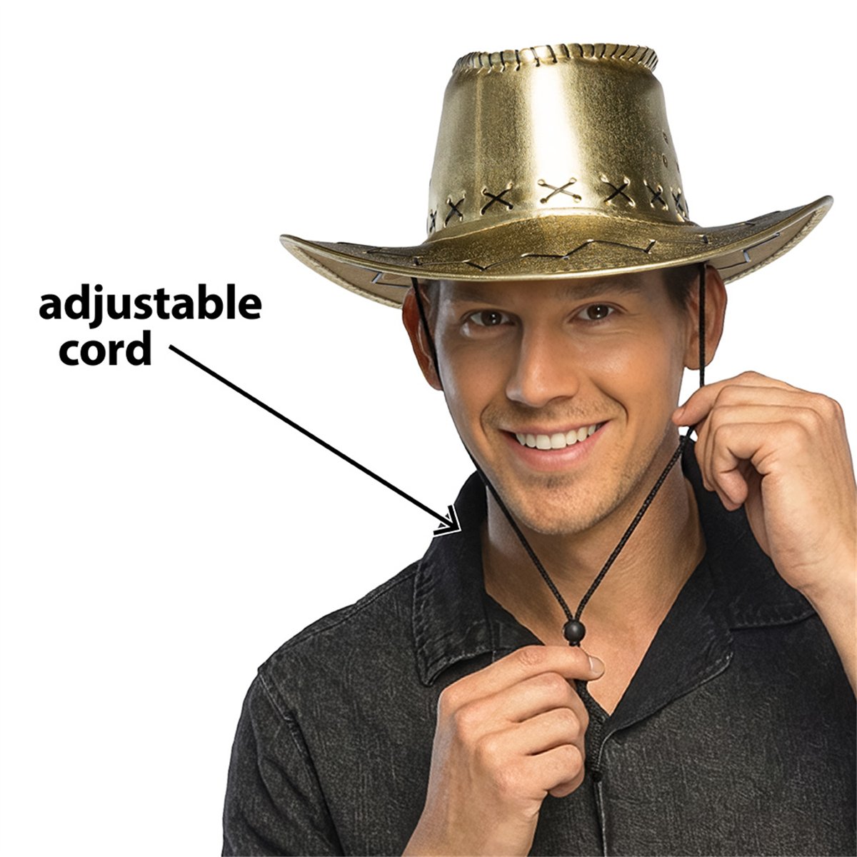 Cowboyhat – Guld Metallic Westernhat med Hagerem Cowboyhat – Guld Metallic Westernhat med Hagerem