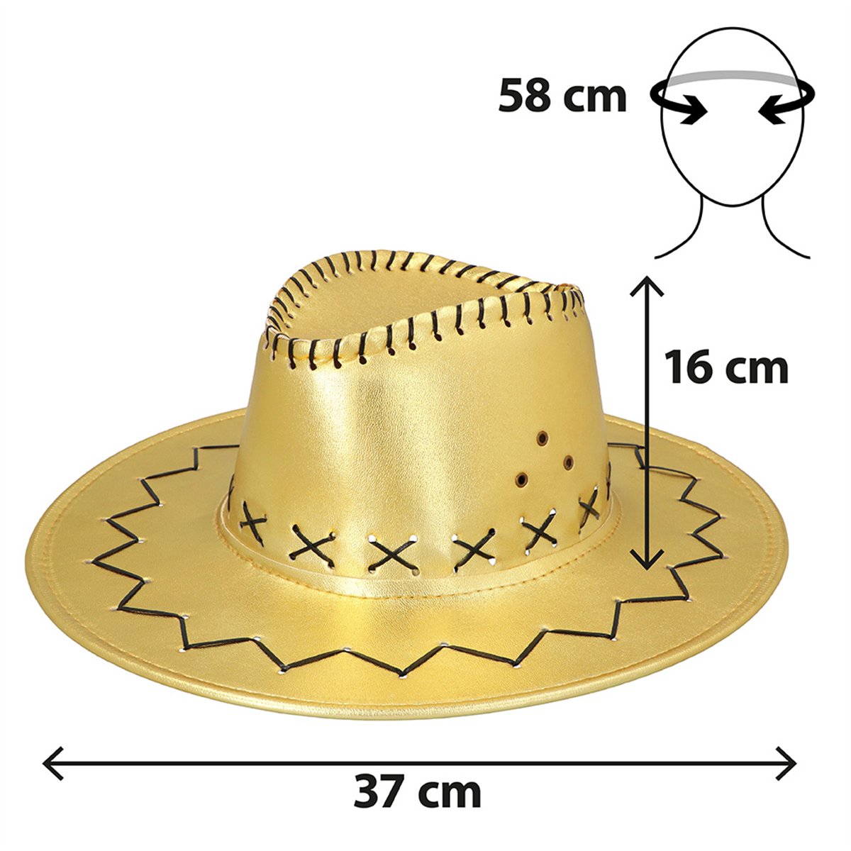 Cowboyhat – Guld Metallic Westernhat med Hagerem Cowboyhat – Guld Metallic Westernhat med Hagerem
