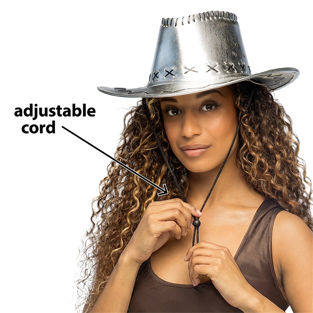 Cowboyhat – Sølv Metallic Westernhat med Hagerem Cowboyhat – Sølv Metallic Westernhat med Hagerem