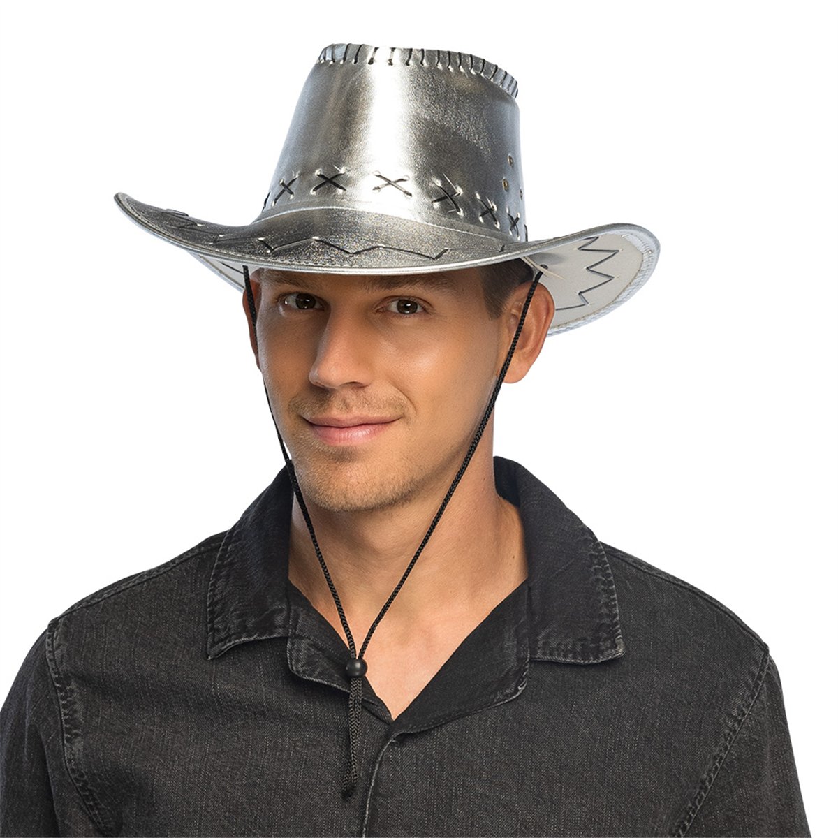 Cowboyhat – Sølv Metallic Westernhat med Hagerem Cowboyhat – Sølv Metallic Westernhat med Hagerem