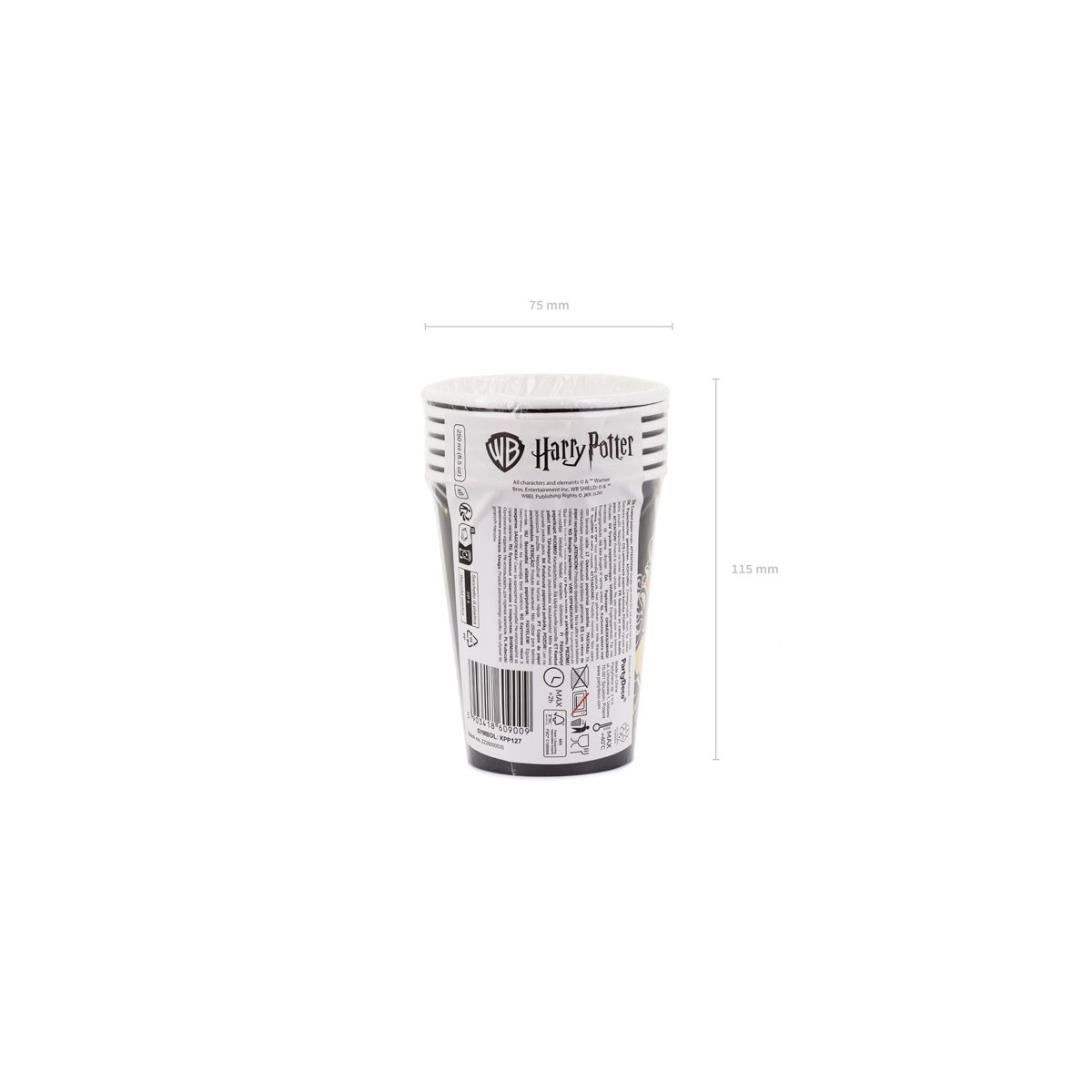 Paper cups Harry Potter Hogwarts Crest, 250 ml, black (1 pkt / 6 pc.)