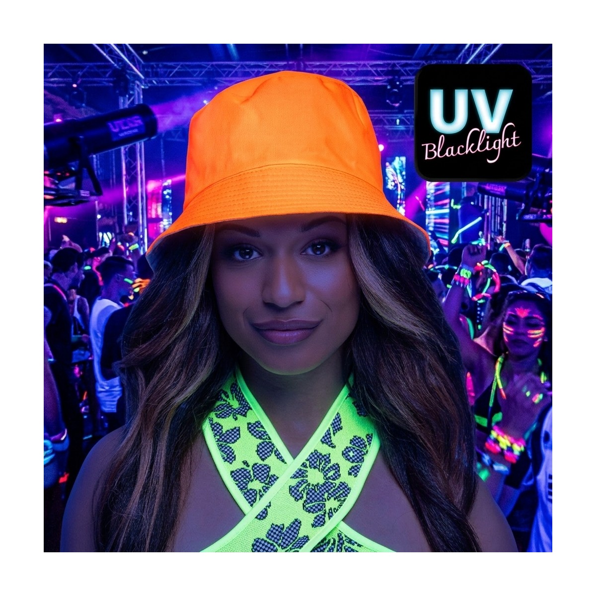 B&oslash;llehat &ndash; Neonorange med UV-effekt
