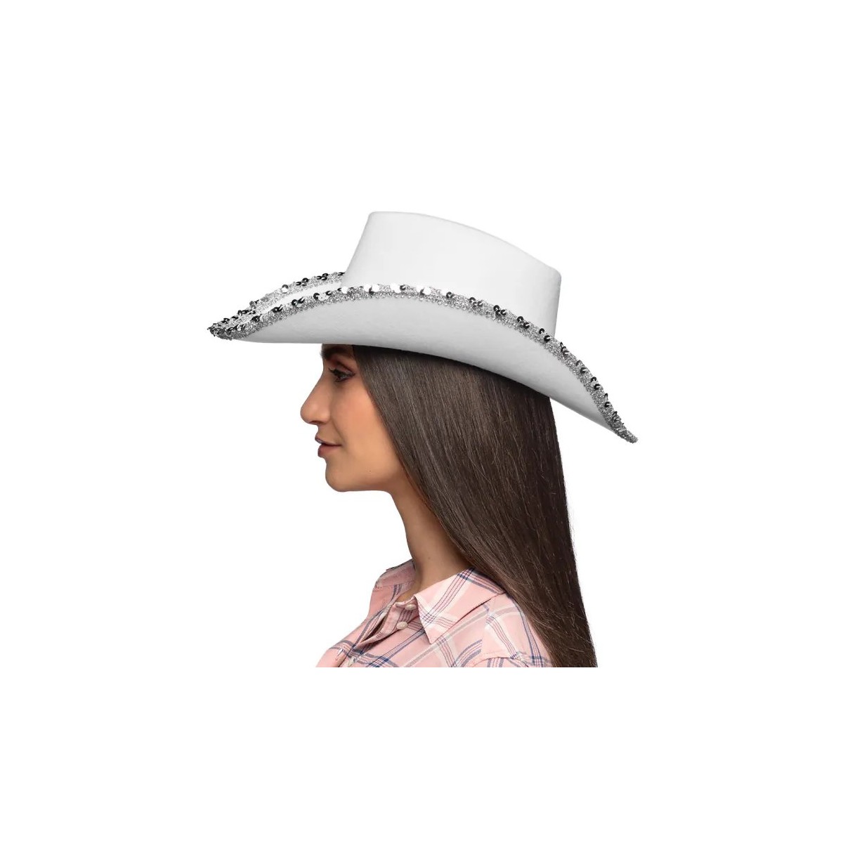 Cowboyhat Spark Hvid – Hat med Sølvfarvet Pailletskygge Cowboyhat Spark Hvid – Hat med Sølvfarvet Pailletskygge