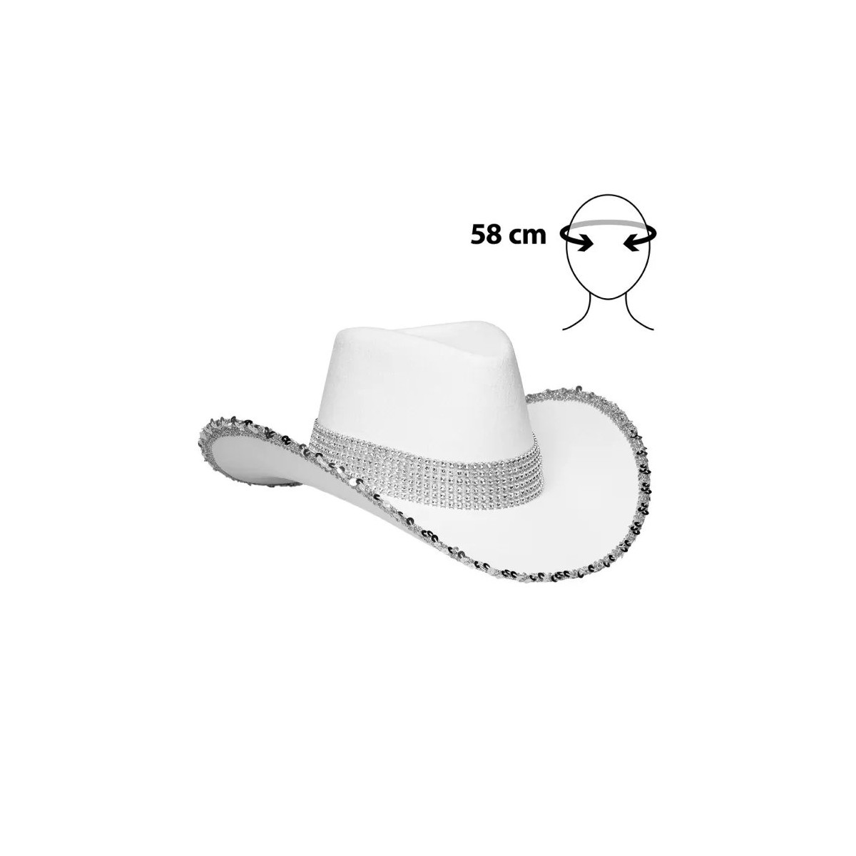 Cowboyhat Spark Hvid – Hat med Sølvfarvet Pailletskygge Cowboyhat Spark Hvid – Hat med Sølvfarvet Pailletskygge