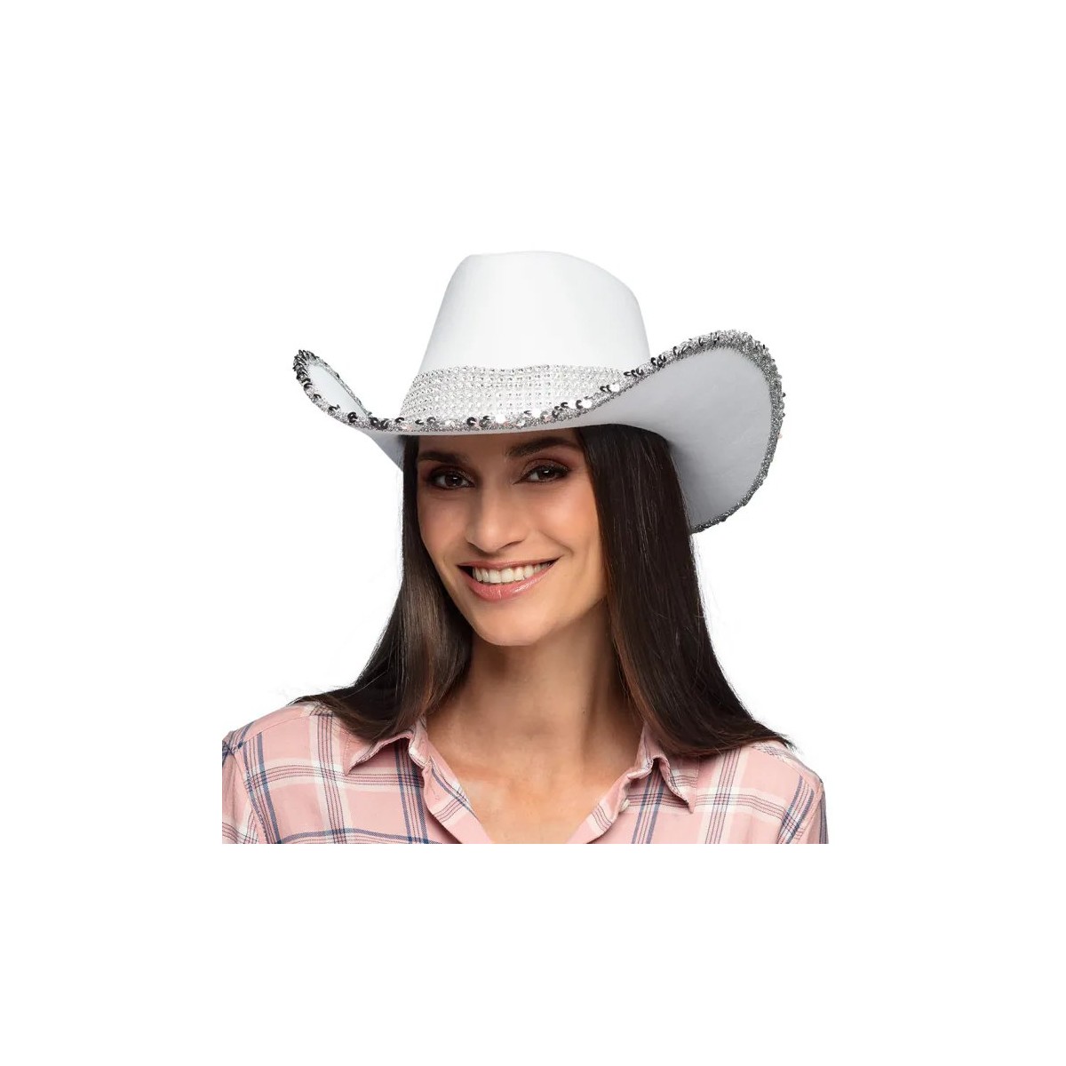 Cowboyhat Spark Hvid – Hat med Sølvfarvet Pailletskygge Cowboyhat Spark Hvid – Hat med Sølvfarvet Pailletskygge