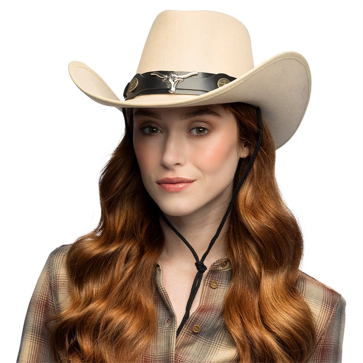 Creme Cowboyhat Wyatt med Longhorn-emblem Creme Cowboyhat Wyatt med Longhorn-emblem