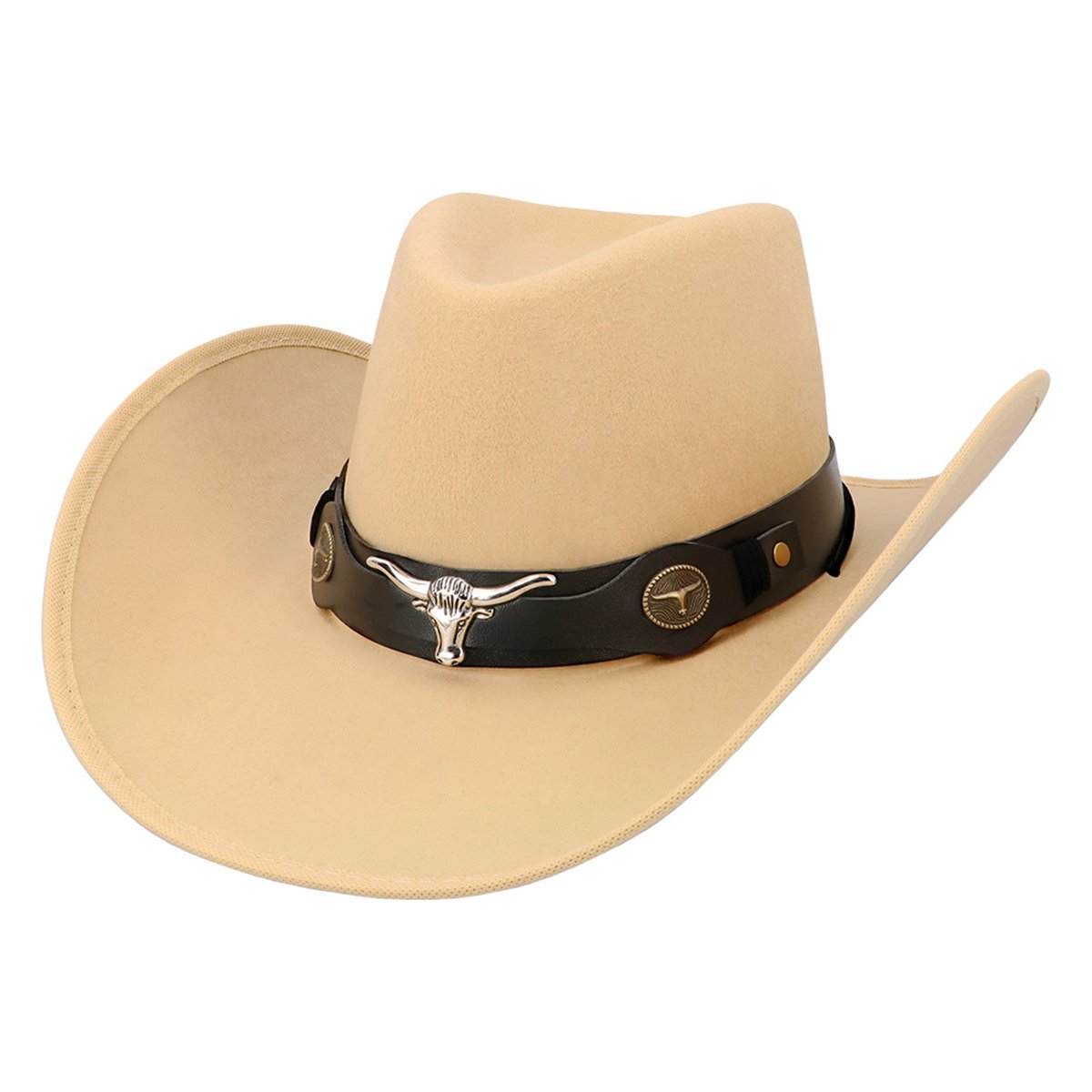Creme Cowboyhat Wyatt med Longhorn-emblem Creme Cowboyhat Wyatt med Longhorn-emblem