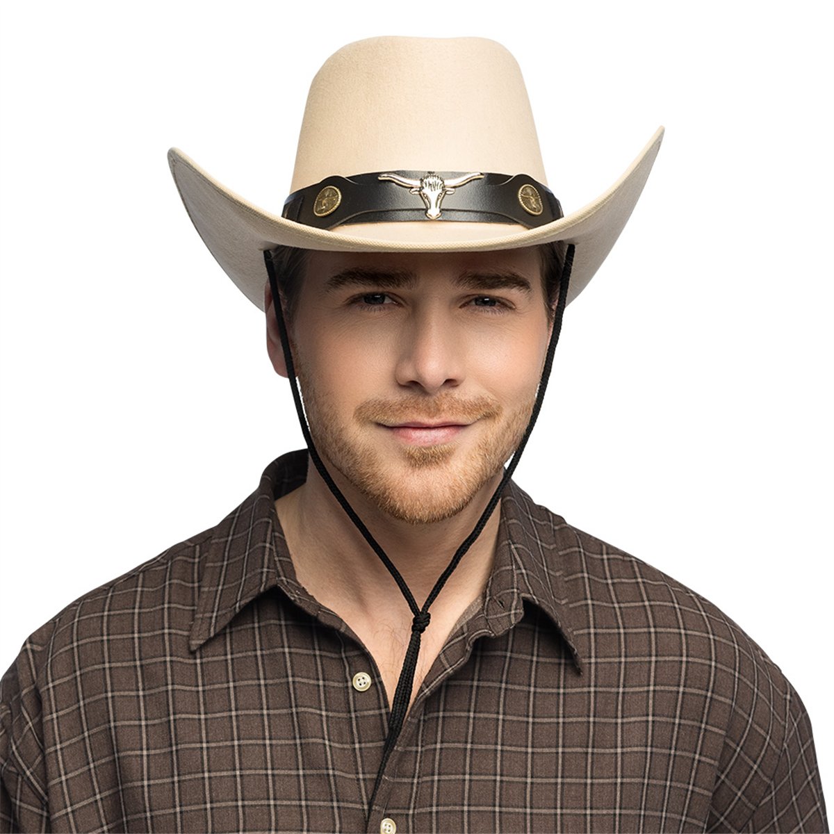 Creme Cowboyhat Wyatt med Longhorn-emblem Creme Cowboyhat Wyatt med Longhorn-emblem