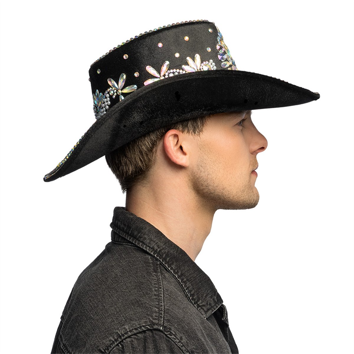 Sort Cowboyhat Crystal med Rhinsten Sort Cowboyhat Crystal med Rhinsten