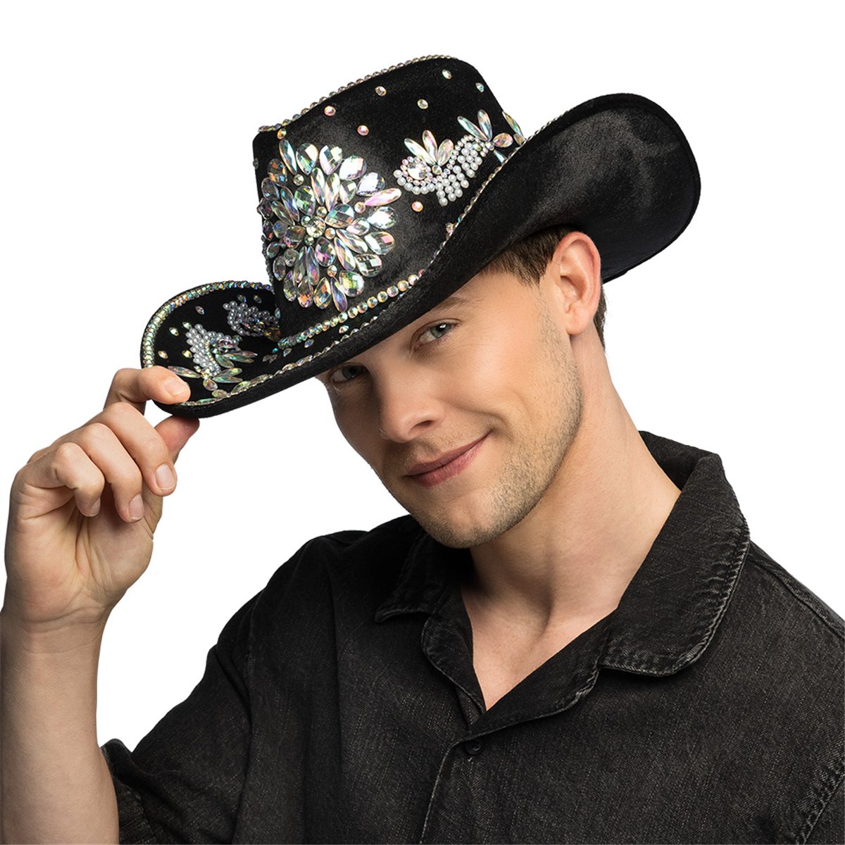 Sort Cowboyhat Crystal med Rhinsten Sort Cowboyhat Crystal med Rhinsten