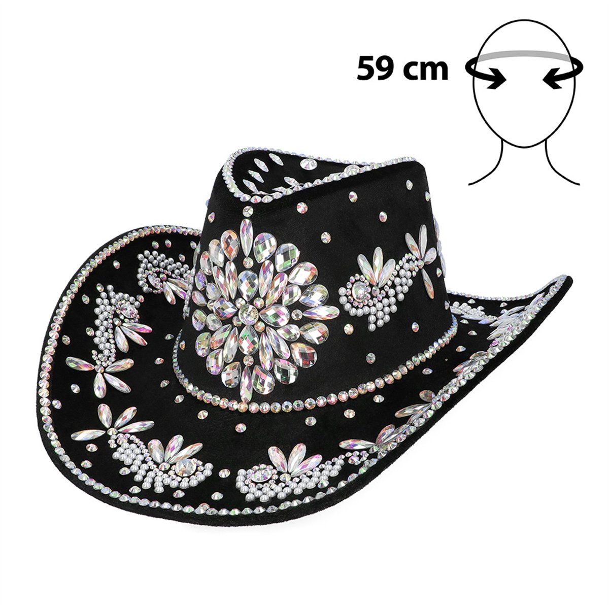 Sort Cowboyhat Crystal med Rhinsten Sort Cowboyhat Crystal med Rhinsten