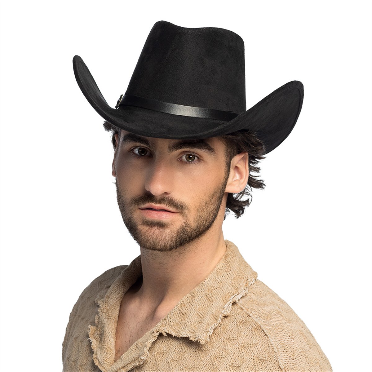 Sort Cowboyhat Bronco i ruskindslook – klassisk westernhat Sort Cowboyhat Bronco i ruskindslook – klassisk westernhat