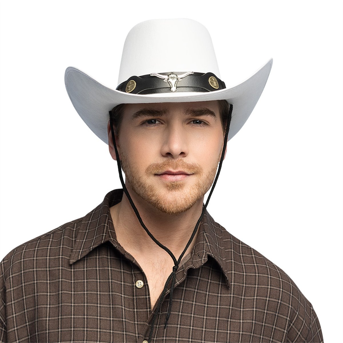 Hvid Cowboyhat Bronco i ruskindslook – klassisk westernhat Hvid Cowboyhat Bronco i ruskindslook – klassisk westernhat