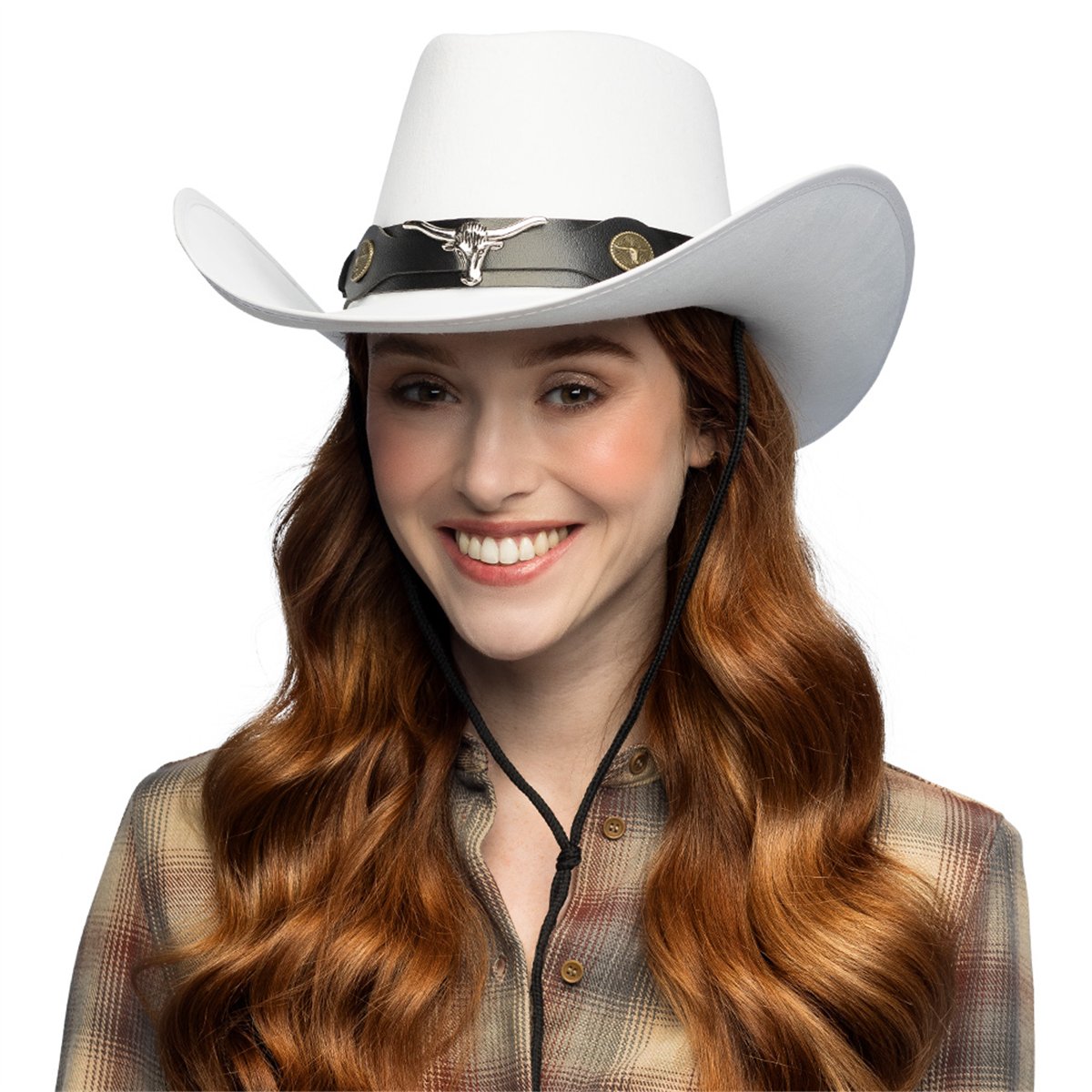 Hvid Cowboyhat Bronco i ruskindslook – klassisk westernhat Hvid Cowboyhat Bronco i ruskindslook – klassisk westernhat