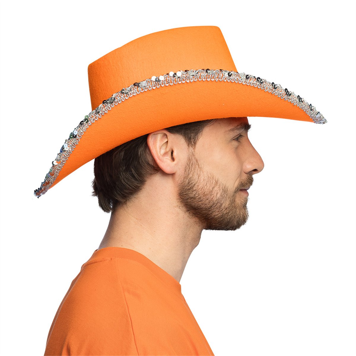 Orange Cowboyhat UV-effekt – med Rhinsten Orange Cowboyhat UV-effekt – med Rhinsten