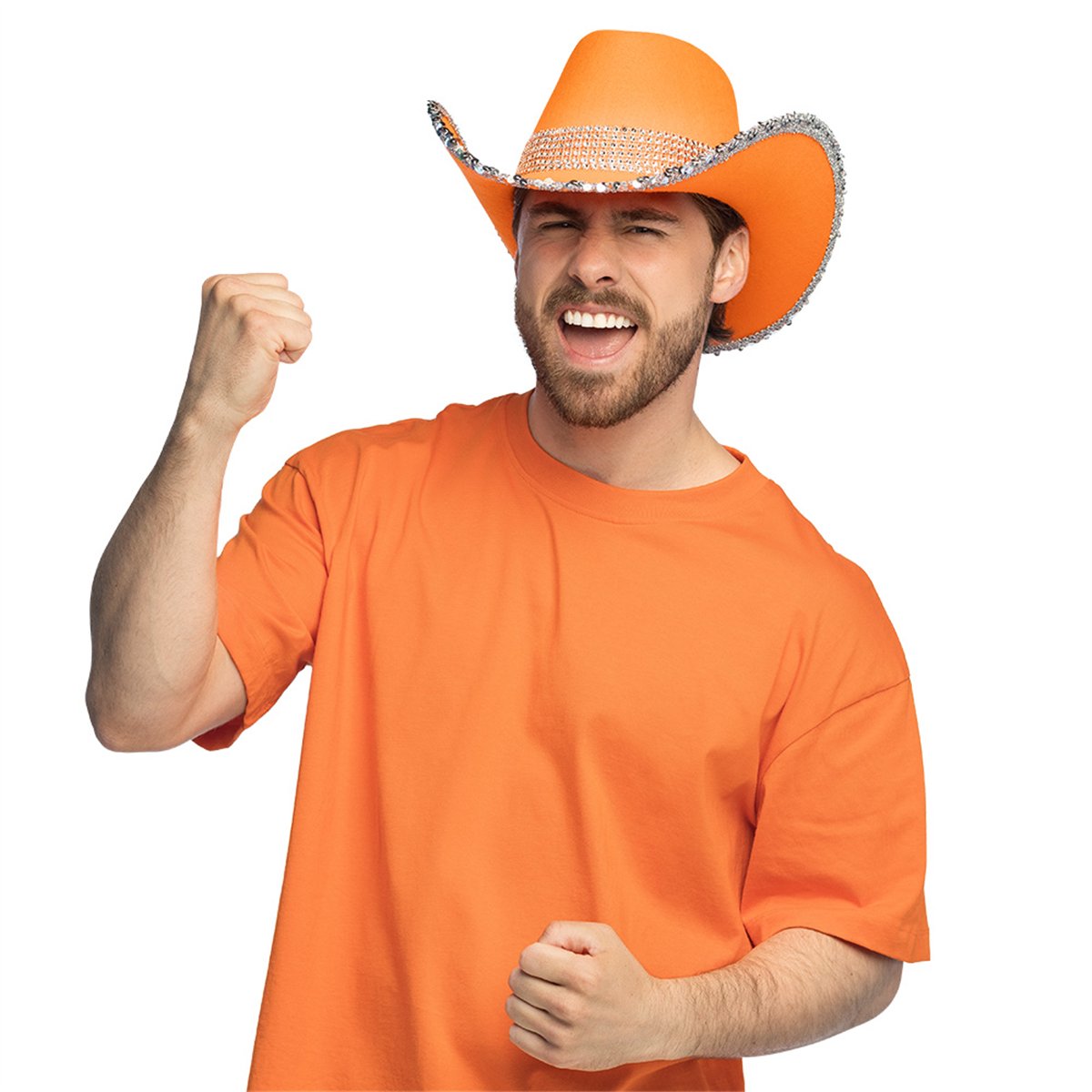 Orange Cowboyhat UV-effekt – med Rhinsten Orange Cowboyhat UV-effekt – med Rhinsten