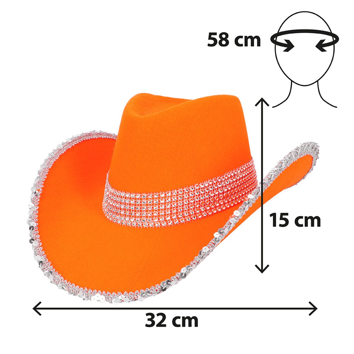Orange Cowboyhat UV-effekt – med Rhinsten Orange Cowboyhat UV-effekt – med Rhinsten