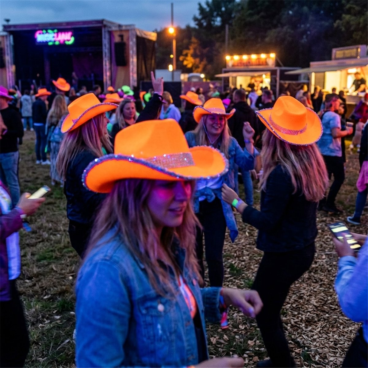 Orange Cowboyhat UV-effekt – med Rhinsten Orange Cowboyhat UV-effekt – med Rhinsten