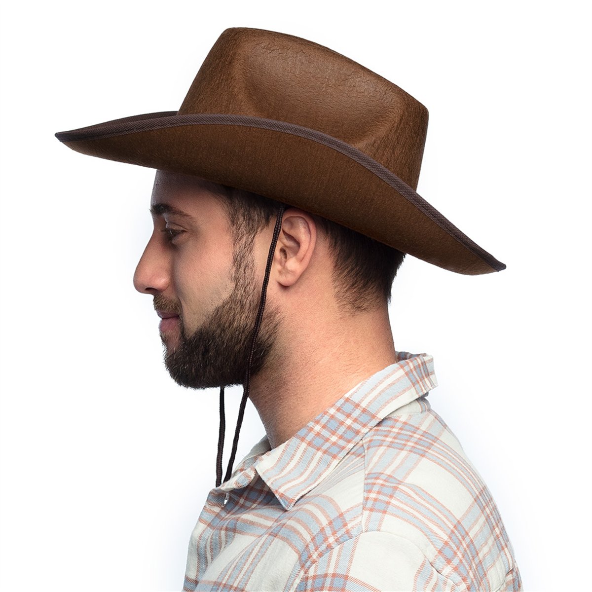 Cowboyhat &ndash; Brun Filthat med Hagesnor