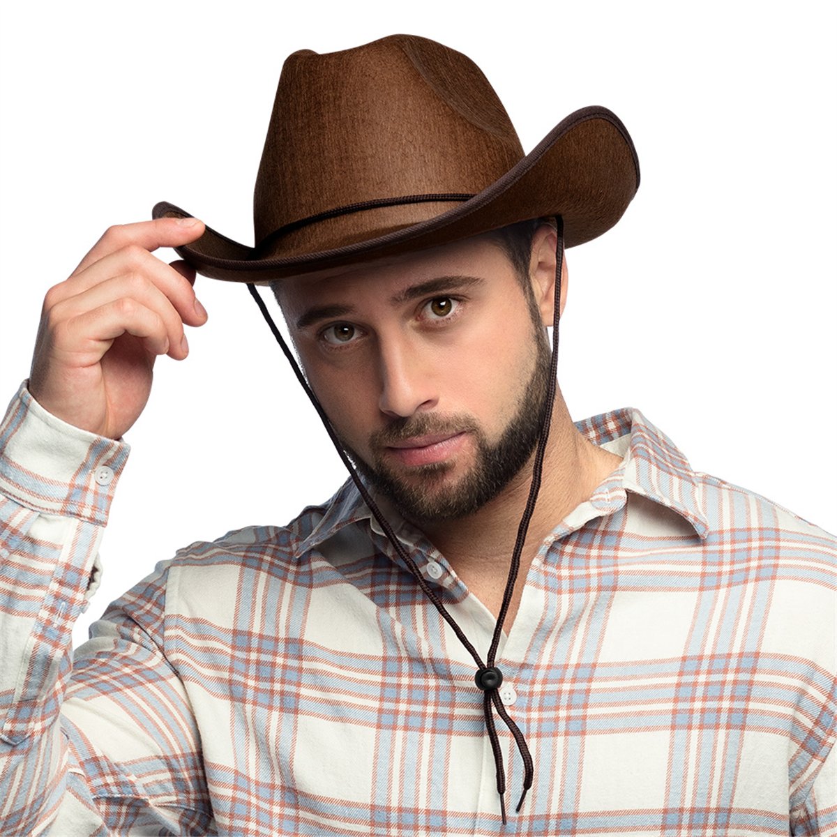 Cowboyhat &ndash; Brun Filthat med Hagesnor