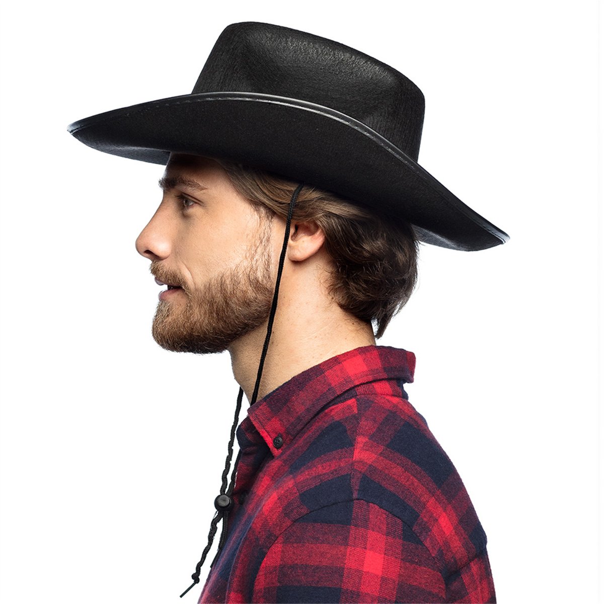 Cowboyhat – Sort Filthat med Hagesnor Cowboyhat – Sort Filthat med Hagesnor