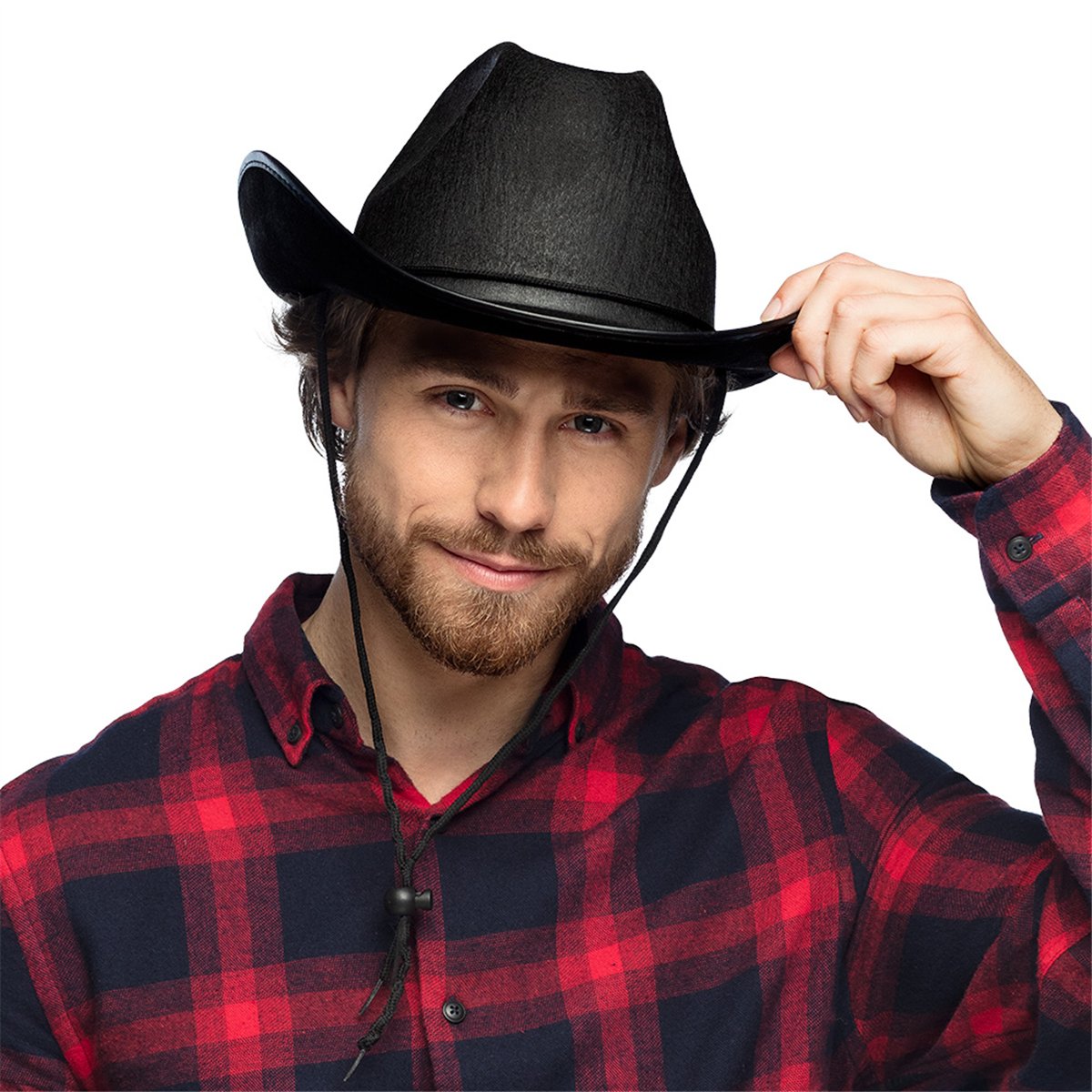 Cowboyhat – Sort Filthat med Hagesnor Cowboyhat – Sort Filthat med Hagesnor
