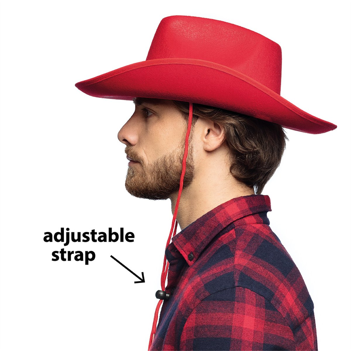 Cowboyhat &ndash; R&oslash;d Filthat med Hagesnor
