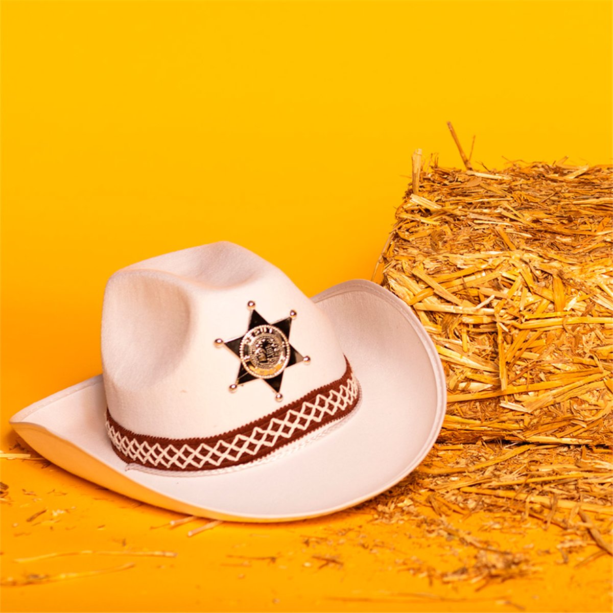 Hvid Cowboyhat til Børn med Sheriffstjerne Hvid Cowboyhat til Børn med Sheriffstjerne