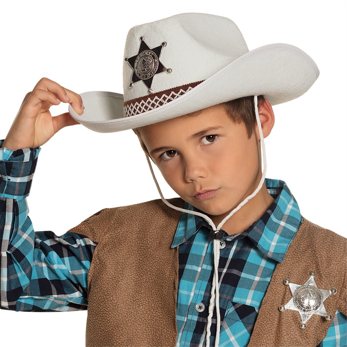 Hvid Cowboyhat til Børn med Sheriffstjerne Hvid Cowboyhat til Børn med Sheriffstjerne