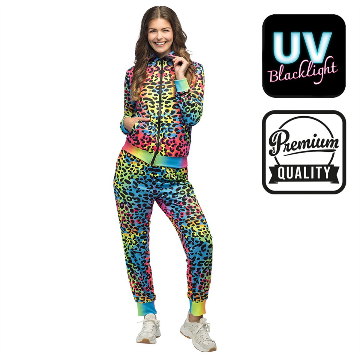 Neon Træningsdragt str. S – Leopard Art Babe med UV-effekt Neon Træningsdragt str. S – Leopard Art Babe med UV-effekt