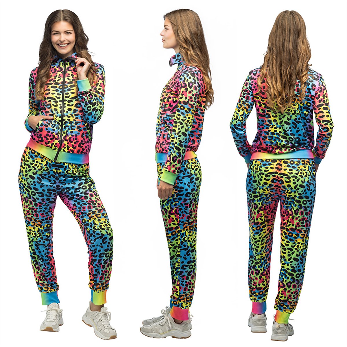 Neon Tr&aelig;ningsdragt str. S &ndash; Leopard Art Babe med UV-effekt