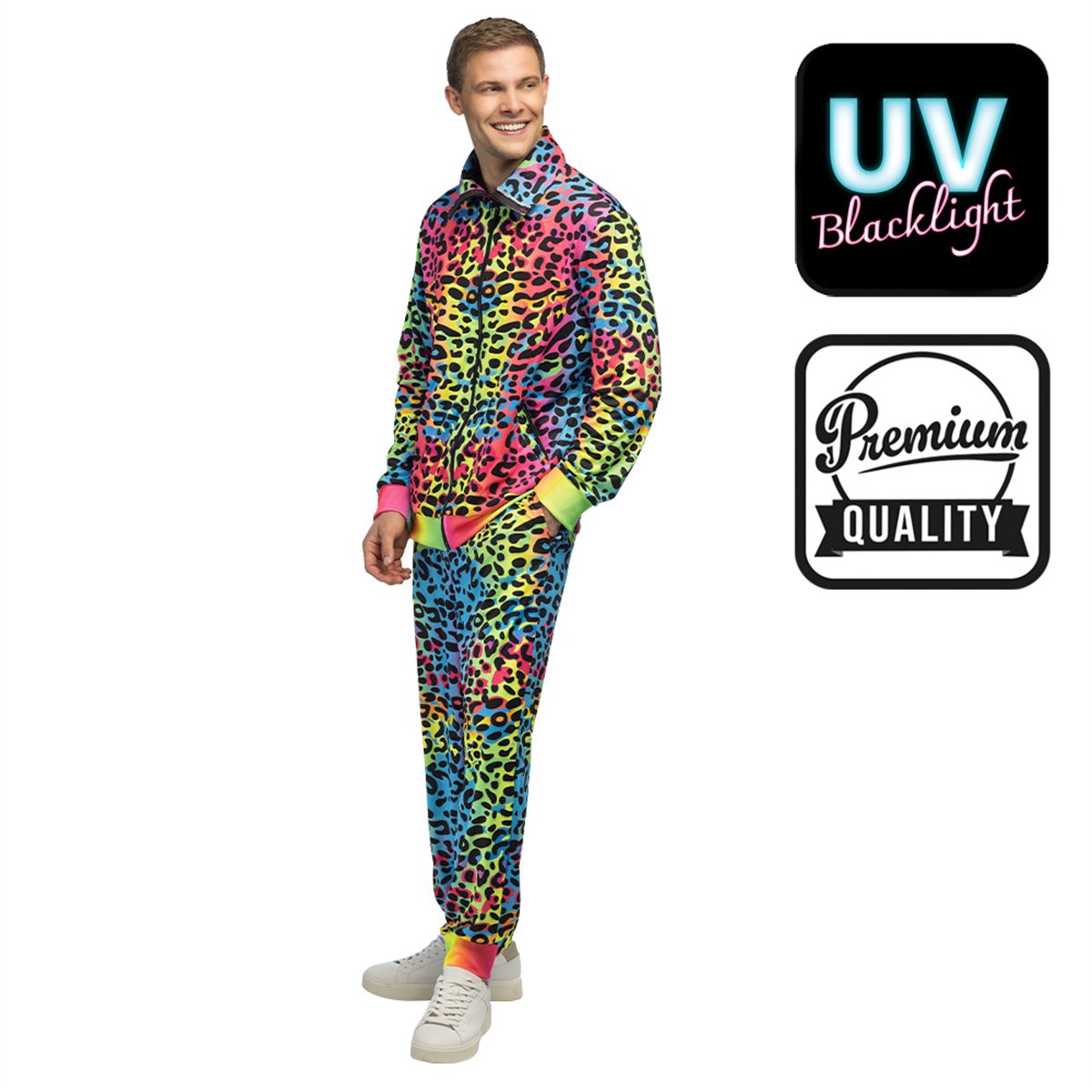 Neon Træningsdragt str. XL – Leopard Art Dude med UV-effekt Neon Træningsdragt str. XL – Leopard Art Dude med UV-effekt