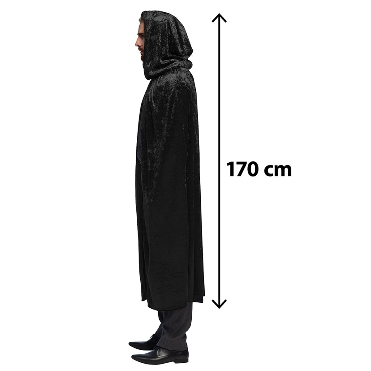 Sort Velourkappe med Hætte 170 cm Sort Velourkappe med Hætte 170 cm