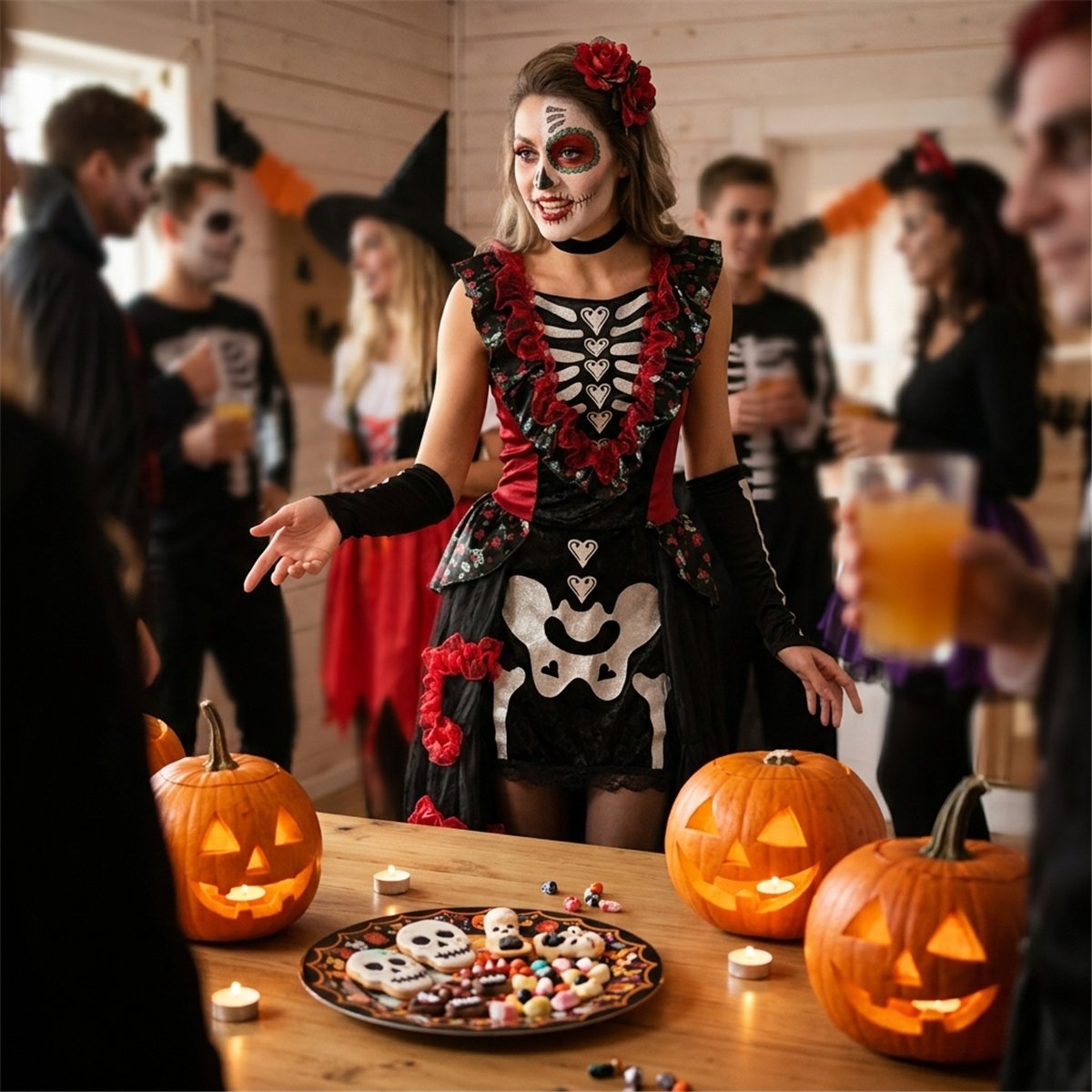 La Muerte Kostume str. 36/38 - Sexet Skeletkjole Day of the Dead