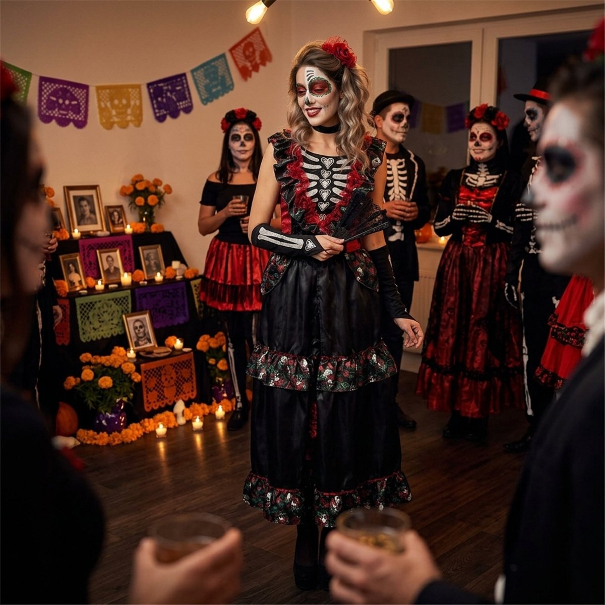 La Muerte Kostume str. 36/38 - Sexet Skeletkjole Day of the Dead