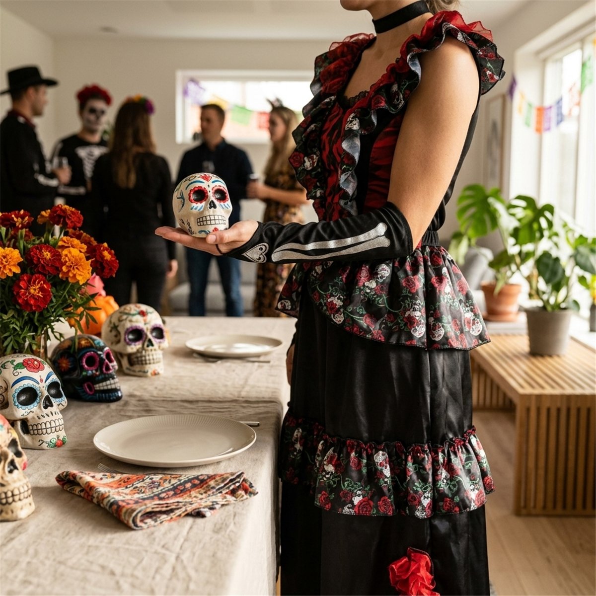 La Muerte Kostume str. 36/38 - Sexet Skeletkjole Day of the Dead